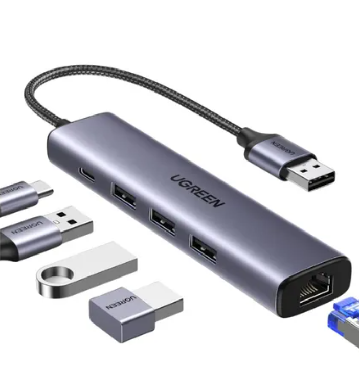 Hub chuyển đổi 5 in 1 USB Type-A ra Lan 1000Mbps Kèm HUB 3 Cổng USB 3.0 Ugreen 60554 cao cấp